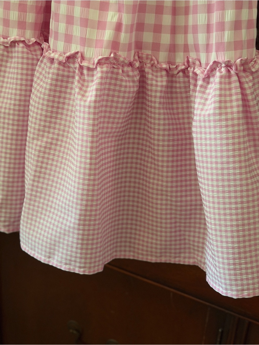 Pink Gingham Girls cottage core Maxi dress with ruffle - Picture 8 of 8